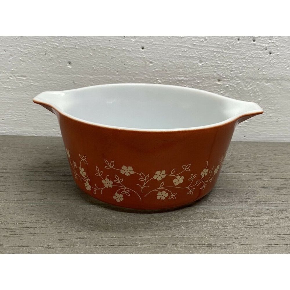 Vintage Pyrex Cinderella Mixing Bowl #474-B Burnt Orange, Trailing Flowers 1980